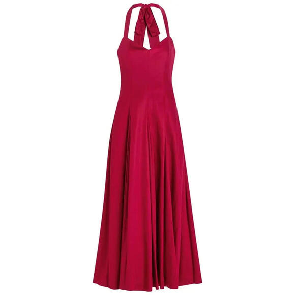 NEW Alice + Olivia Isabelle Halter Tie Fit & Flare Dress in Red Sz 12 #LD208